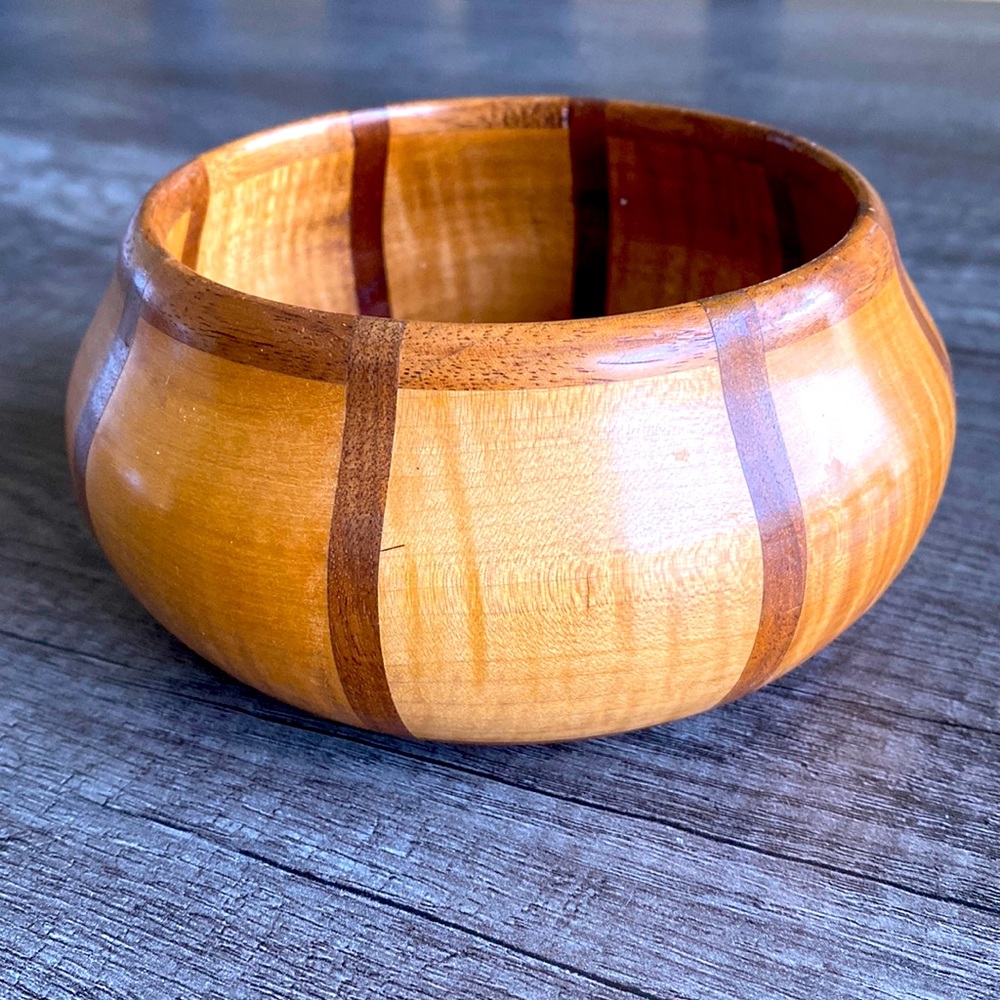 Small Vintage Handcrafted Wooden Dish - Two Toned